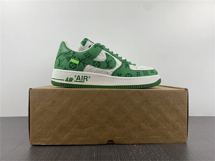 LV Nike Air Force 1 Low By Virgil Abloh White Green Stretchable 5143